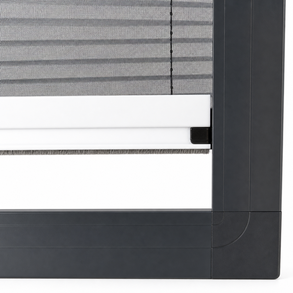 PlisseHor antraciet frame met witte bedieningslat